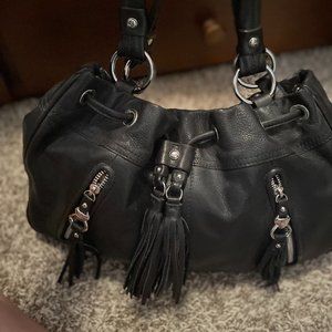 B Makowsky Black and Silver Satchel